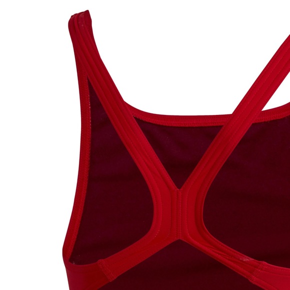 Adidas Competition Swimsuit 1 piece 3 Bar logo Solid Red Girls Med (11-12yr) NWT - Picture 3 of 9